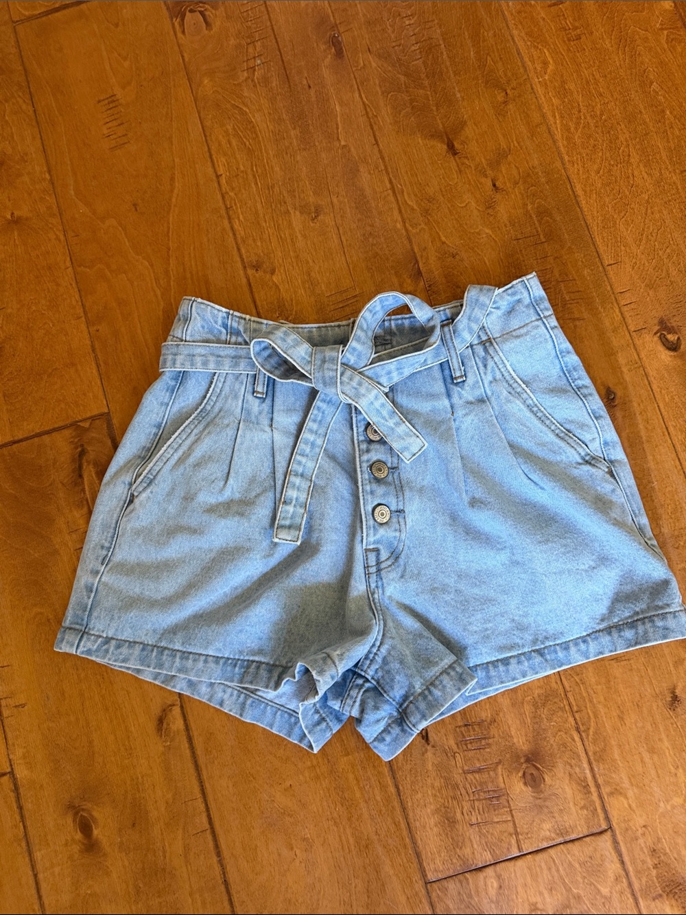 Abercrombie & Fitch Light Blue Natural Rise Denim Shorts with Tie Belt